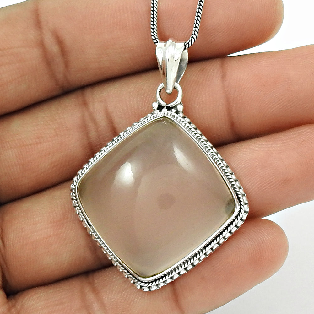 Natural ROSE QUARTZ Gemstone HANDMADE Jewelry 925 Sterling Silver Pendant AA9