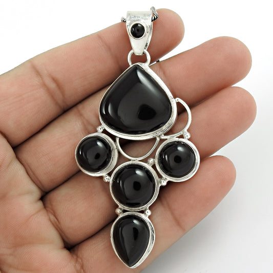 Natural Onyx Gemstone Pendant Vintage 925 Sterling Silver Jewelry For Women N59