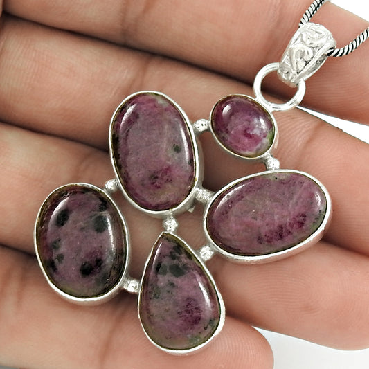 Natural Ruby Zoisite Gemstone Pendant Tribal Pink 925 Sterling Silver Jewelry A5
