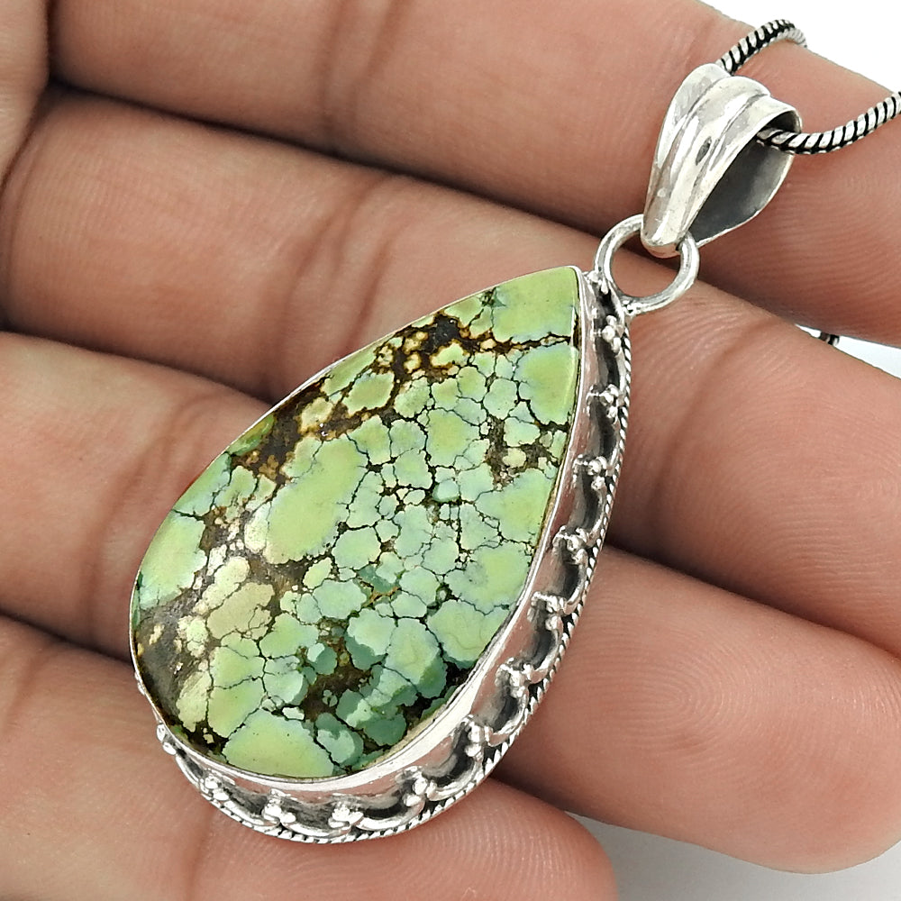 Natural Turquoise Gemstone Pendant Boho 925 Sterling Silver Jewelry For Girls B5