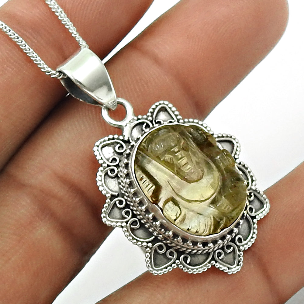 Natural FLUORITE Gemstone Ganesha Pendant 925 Silver HANDMADE Fine Jewelry TG66