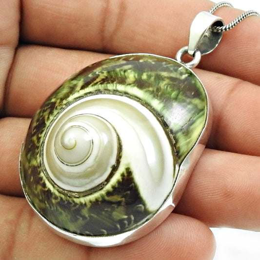 Shell Gemstone Pendant Solid 925 Sterling Silver Indian Handmade Jewelry Q1