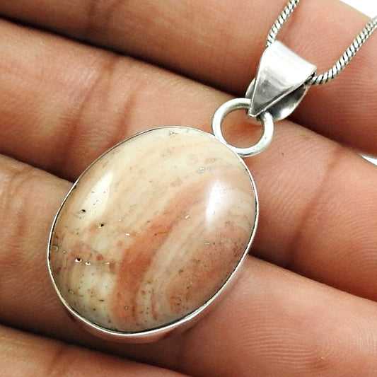 Rhodochrosite Gemstone Pendant Solid 925 Sterling Silver Handmade Indian Jewelry R13