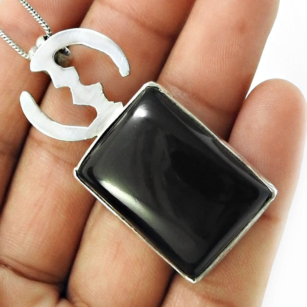 Black Onyx Gemstone Pendant Solid 925 Sterling Silver Ethnic Jewelry U13