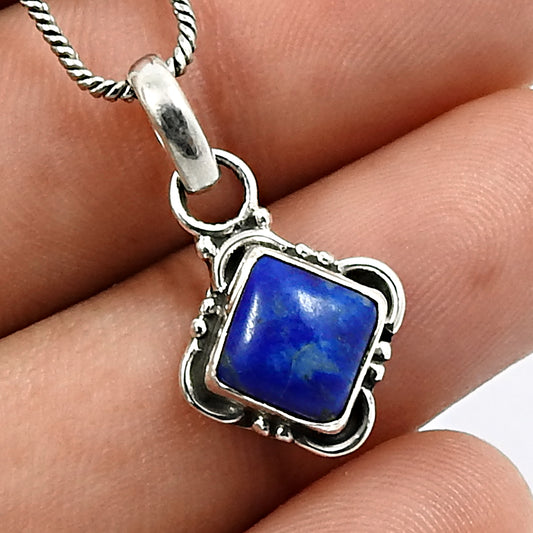 925 Sterling Fine Silver Jewelry Cushion Shape Lapis Lazuli Gemstone Pendant W11