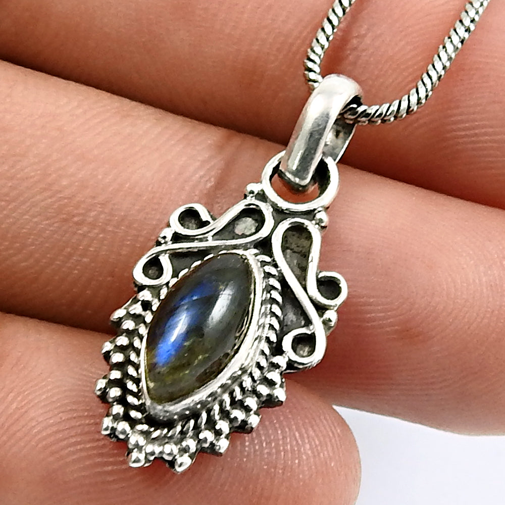 925 Sterling Silver Jewelry Marquise Shape Turquoise Gemstone Pendant O12