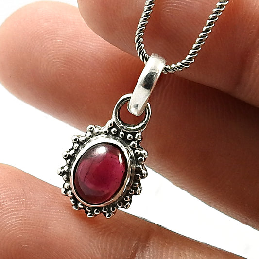 Oval Shape Garnet Gemstone HANDMADE Jewelry 925 Fine Sterling Silver Pendant J13