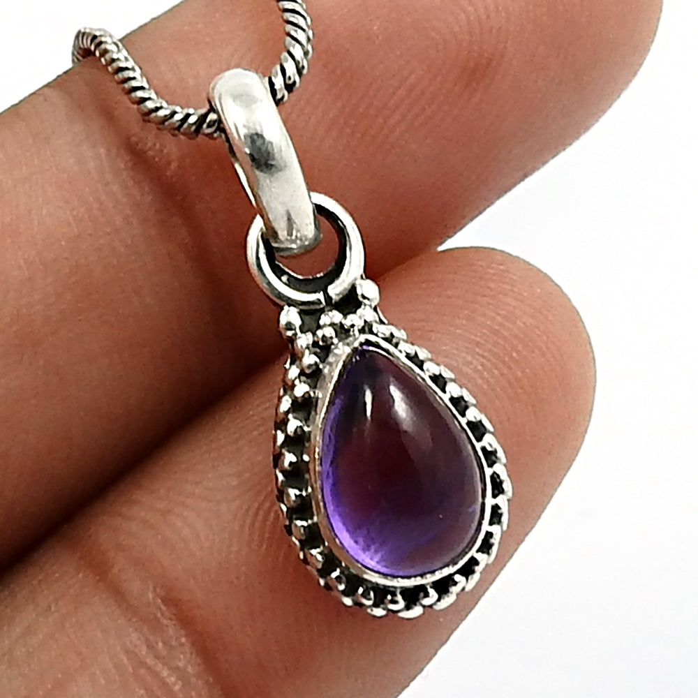 Pear Shape Amethyst Gemstone Pendant 925 Sterling Silver HANDMADE Jewelry H14