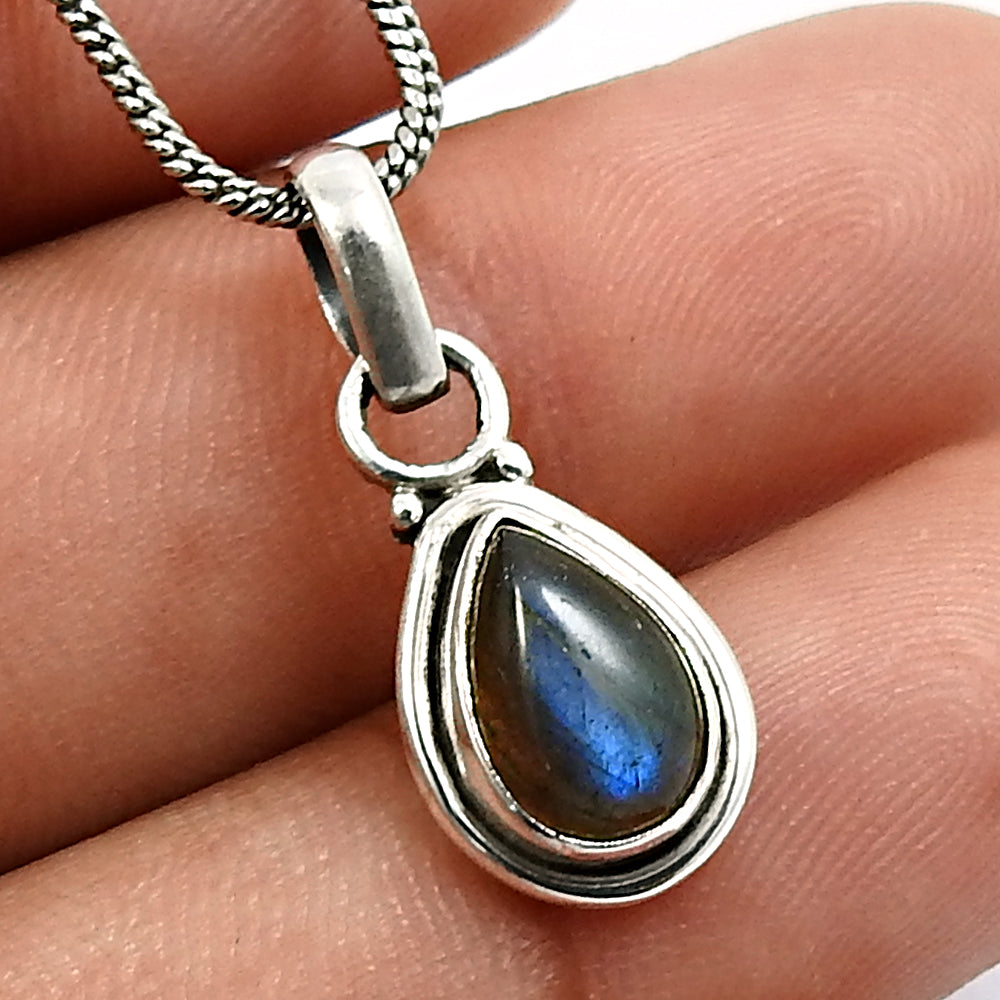 Pear Shape Rainbow Moonstone Gemstone Jewelry 925 Sterling Silver Pendant A15