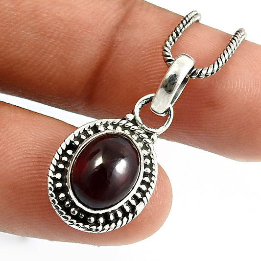 Oval Shape Natural Garnet Gemstone Jewelry 925 Solid Sterling Silver Pendant Z17