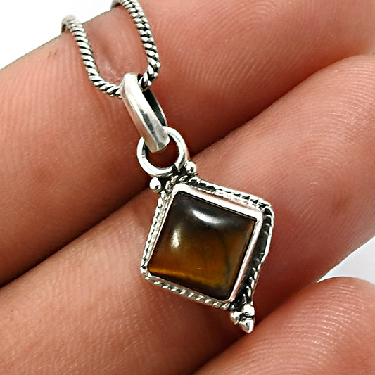 925 Sterling Silver Jewelry Cushion Shape Tiger'S Eye Gemstone Pendant B19