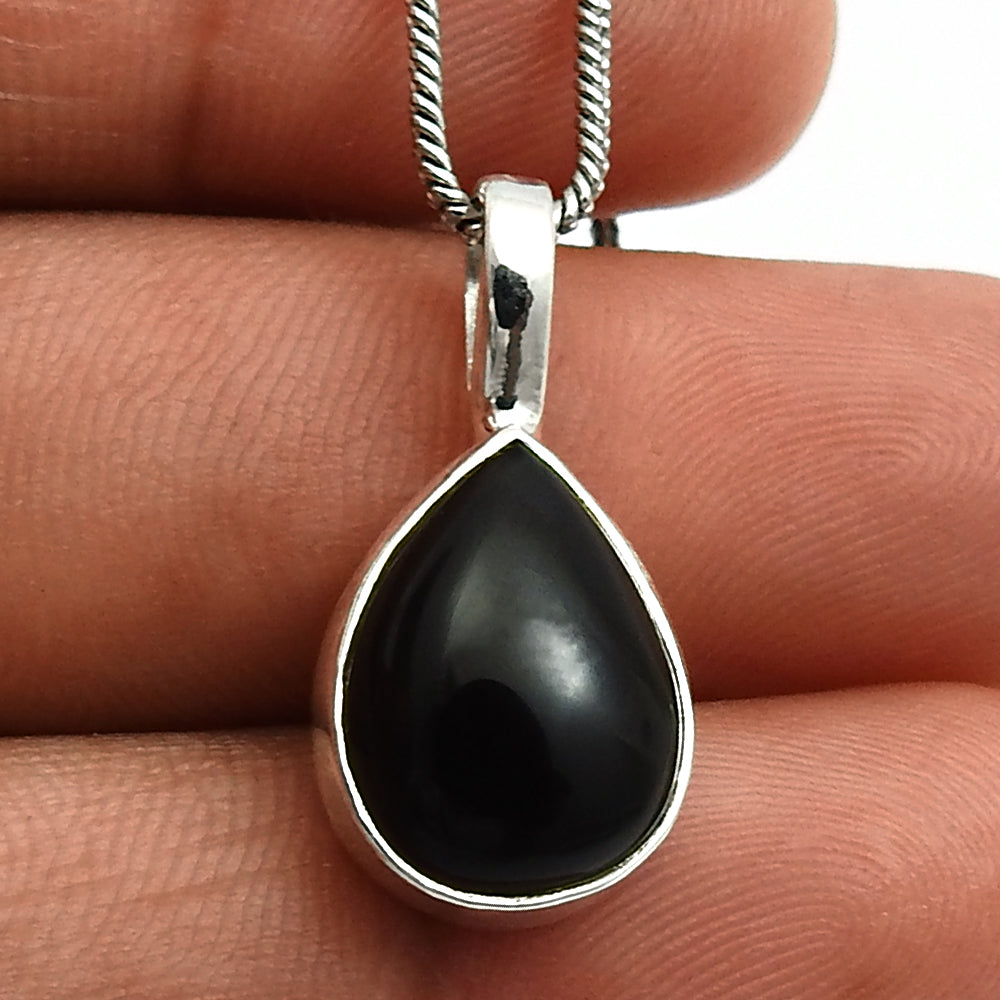 101 Gift For Her Natural Black Onyx Stone 925 Sterling Silver Pendant Chunky X57
