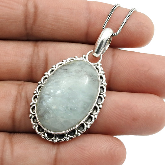 925 Sterling Silver Jewelry For Women Oval Aquamarine Gemstone Pendant K5