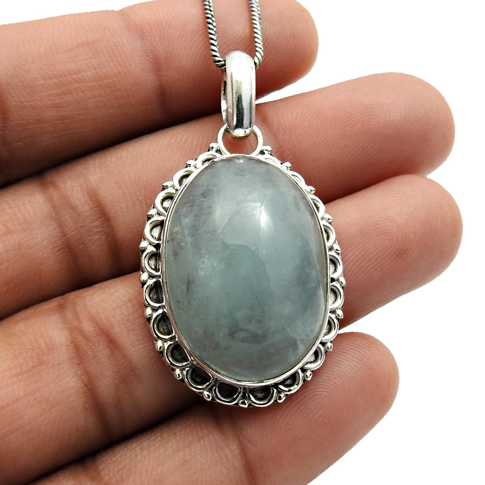 Oval Aquamarine Gemstone Pendant 925 Sterling Silver Fine Jewelry L5