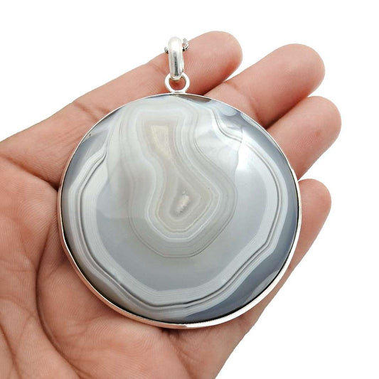 Striped Onyx Gemstone Pendant 925 Sterling Silver Handmade Jewelry N5