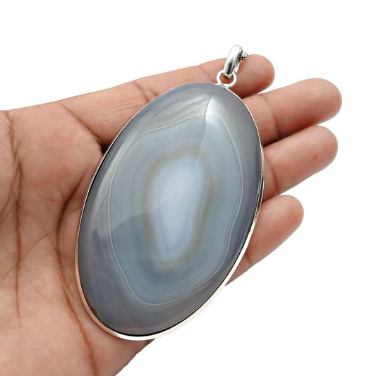 Oval Striped Onyx Gemstone Handmade Pendant 925 Sterling Silver Jewelry W5