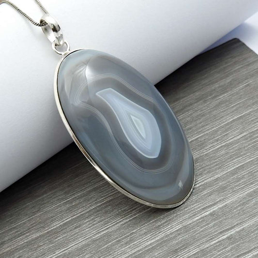 Fine Striped Onyx Gemstone Jewelry 925 Fine Silver Pendant Q1