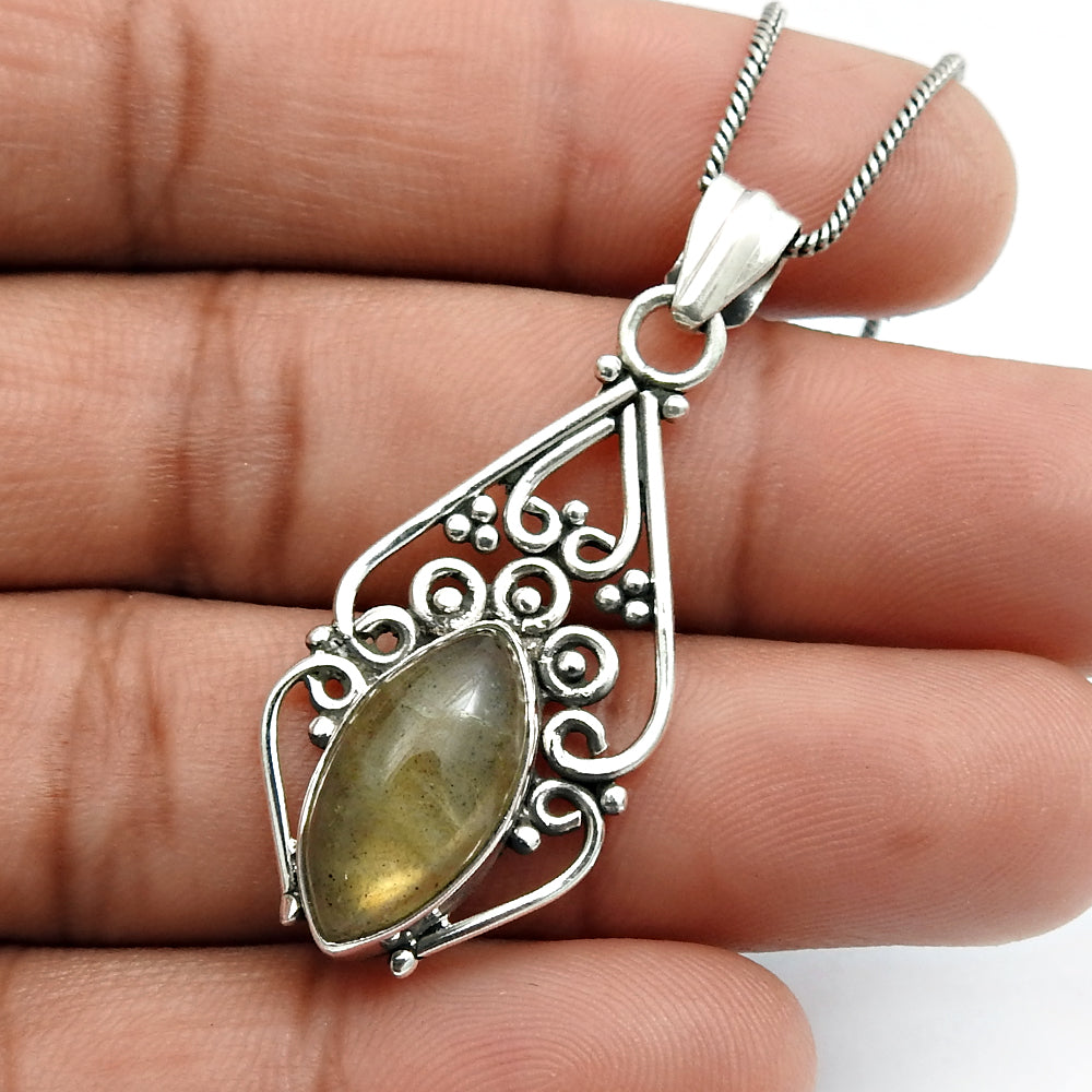 101 Gift For Her Natural Labradorite Artisan Pendant 925 Sterling Silver Jewelry E6