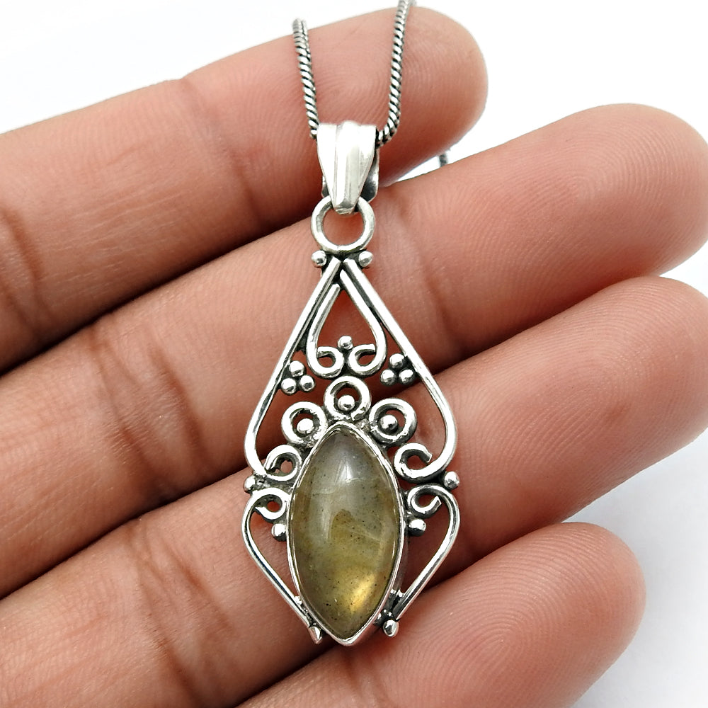 101 Gift For Her Natural Labradorite Artisan Pendant 925 Sterling Silver Jewelry E6