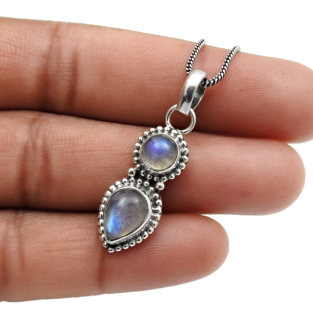 Rainbow Moonstone Gemstone Jewelry 925 Sterling Silver Pendant H10