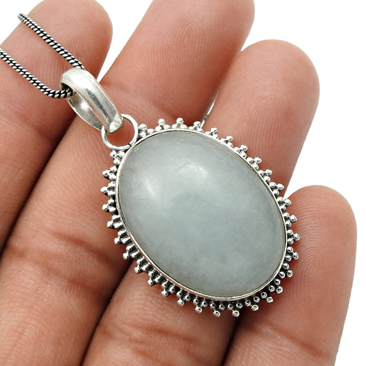 Natural Aquamarine Gemstone Jewelry 925 Sterling Silver Pendant For Women C24