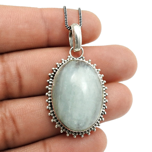 Natural Aquamarine Gemstone Jewelry 925 Sterling Silver Pendant For Girls F24