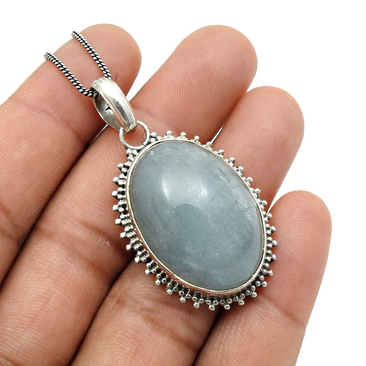 Gift For Her 925 Sterling Silver Natural Aquamarine Gemstone Jewelry Pendant G24