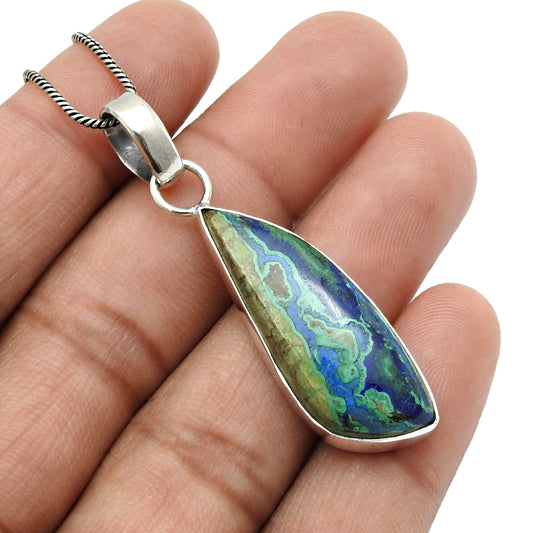 Gift For Women Pendant 925 Silver Natural Azurite Malachite Gemstone I24