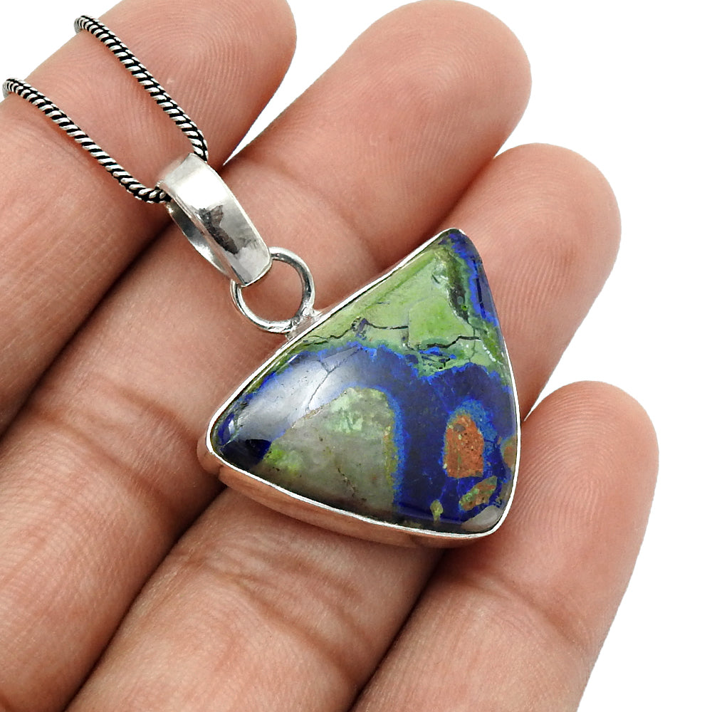 Gift For Women Pendant 925 Silver Natural Azurite Malachite Gemstone J24