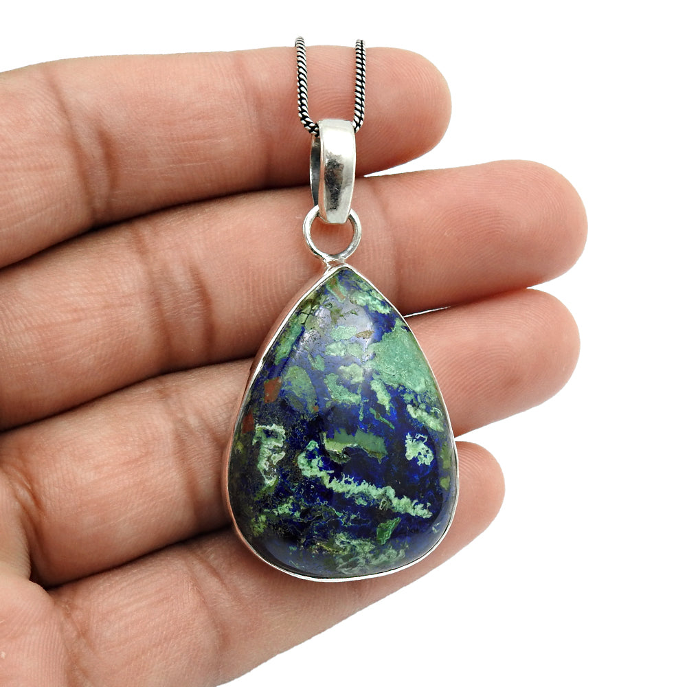 Gift For Her 925 Sterling Silver Natural Azurite Malachite Gemstone Pendant L24