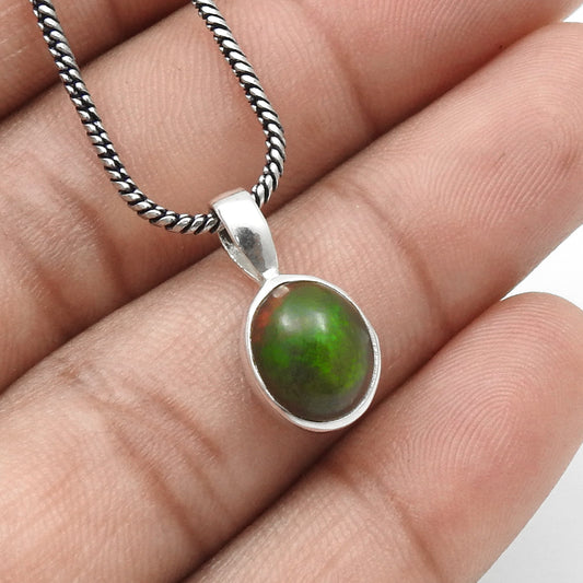 101 Natural Black Opal Solid 925 Sterling Silver Handmade Bezel Pendant