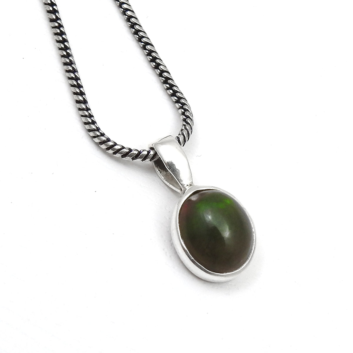 101 Natural Black Opal Solid 925 Sterling Silver Handmade Bezel Pendant