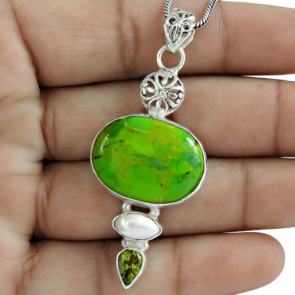 Gift For Women Pendant Ethnic 925 Sterling Silver Natural Turquoise Gemstone G3