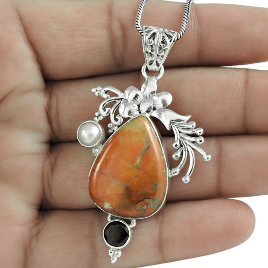 Natural Breccited Mookaite Gemstone Mothers Day Gift Pendant Boho 925 Silver E10