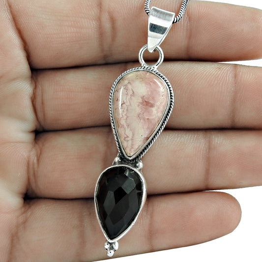 Natural Rhodochrosite Gemstone Mothers Day Gift Pendant 925 Sterling Silver H10