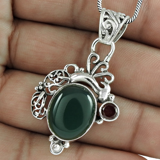 Natural Onyx Gemstone Pendant Handmade 925 Sterling Silver Indian Jewelry Q3