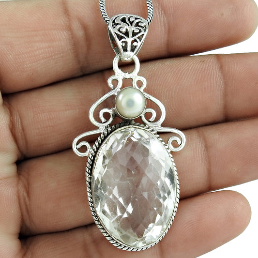 Birthday Gift Natural Crystal Gemstone Ethnic Pendant 925 Silver Jewelry M22