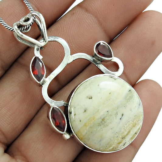 Natural Ocean Jasper Gemstone Pendant Vintage Ivory 925 Sterling Silver F1