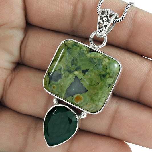 Natural Jasper Gemstone 925 Sterling Silver Pendant Vintage For Women T19