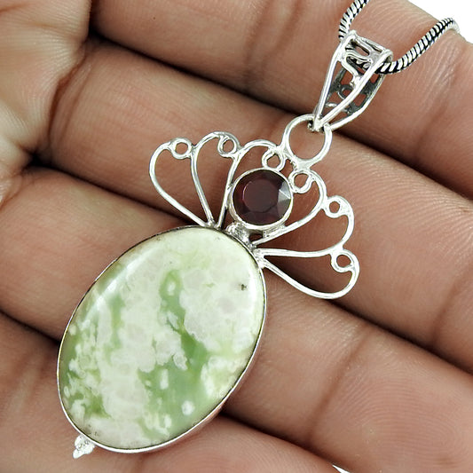 Mothers Day Gift 925 Sterling Silver Natural Ocean Jasper Pendant Bohemian R10