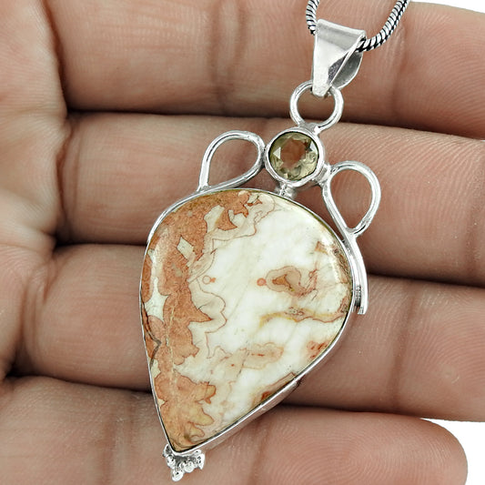 Natural Jasper Gemstone Pendant Handmade 925 Sterling Silver Indian Jewelry A16