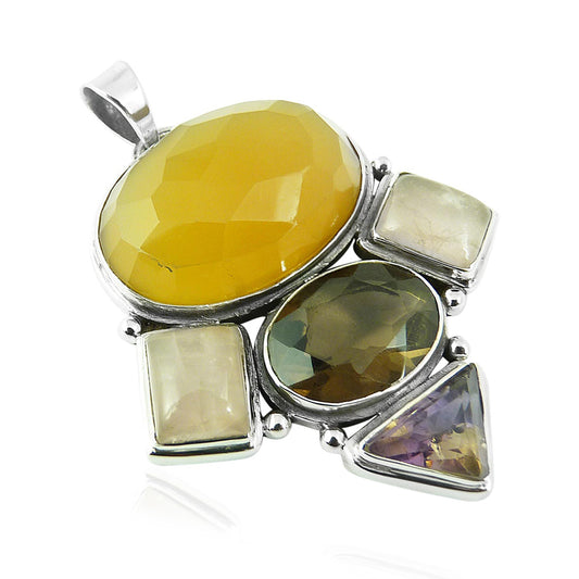 Natural Carnelian Rose Quartz Amethyst Ctrine Gemstone Pendant 925 Sterling Silver I37