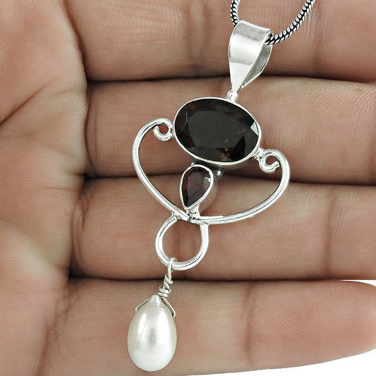 Natural Garnet Gemstone Pendant Bohemian 925 Sterling Silver Indian Jewelry E16