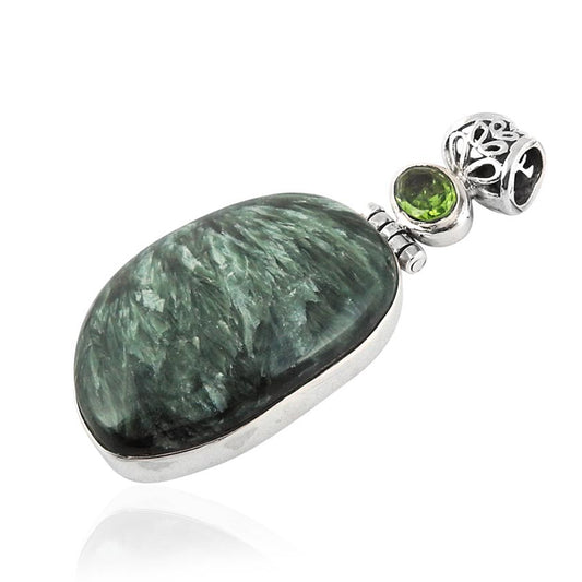 Natural Seraphinite Gemstone Pendant Ethnic Green 925 Sterling Silver V19