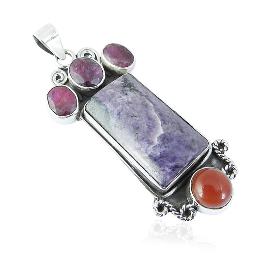 Natural Ruby Gemstone Pendant Tribal Pink 925 Sterling Silver Indian Jewelry J7