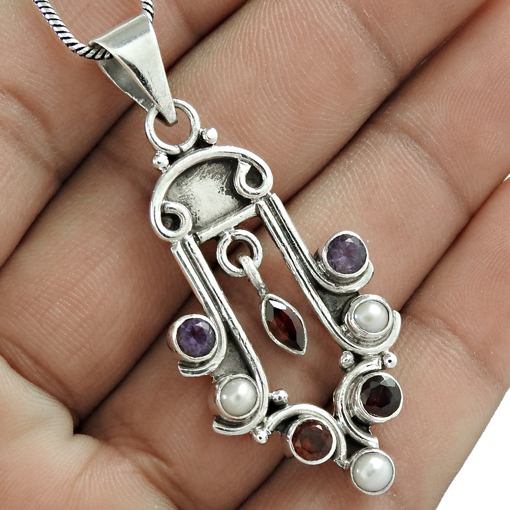 Natural Garnet Gemstone Jewelry 925 Sterling Silver Pendant Boho For Girls G16