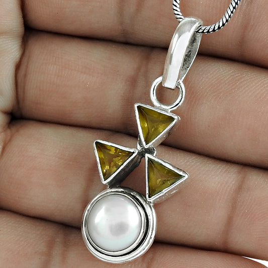 Mothers Day Gift 925 Silver Natural Citrine Gemstone Pendant Bohemian W19