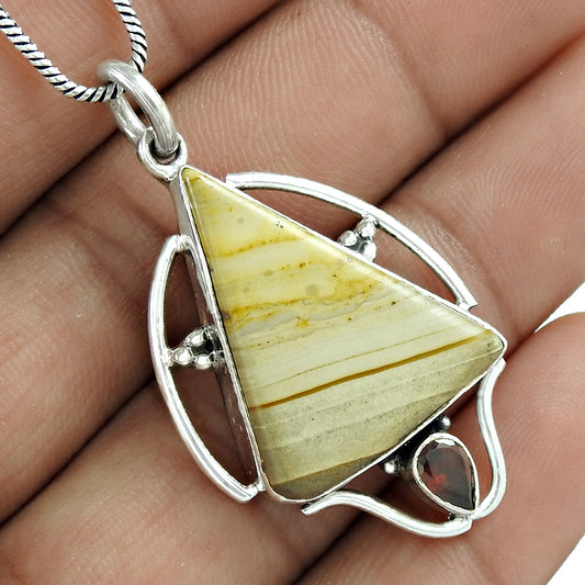 Mothers Day Gift 925 Silver Natural Jasper Gemstone Pendant Boho H16