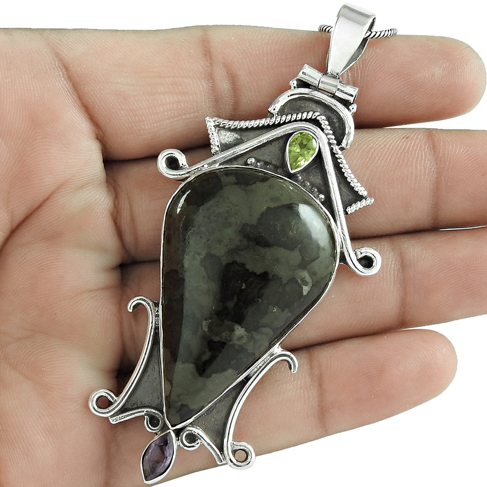 Natural Outback Jasper Gemstone Pendant Boho 925 Sterling Silver Jewelry I1