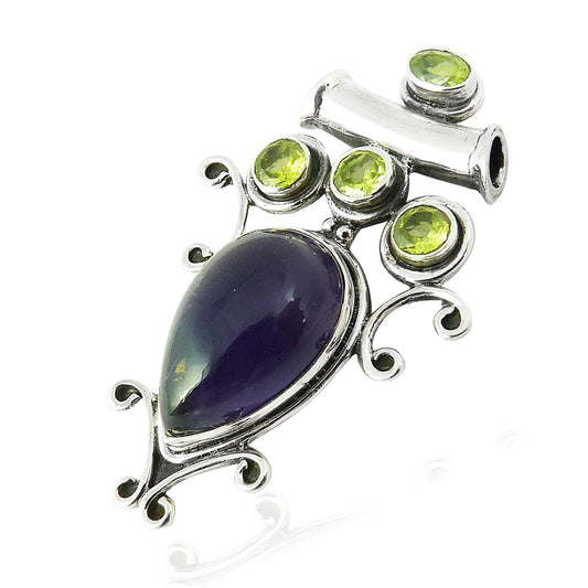 Natural Amethyst Gemstone Pendant Ethnic 925 Sterling Silver For Women X19